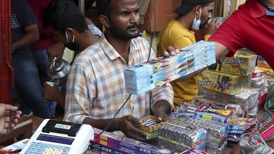 A firecrackers shop ahead of Diwali in Hyderabad. In Kolkata on Monday, the Supreme Court will hear a plea against a ban on firecrackers in Bengal. (AP) A firecrackers shop ahead of Diwali in Hyderabad. In Kolkata on Monday, the Supreme Court will hear a plea against a ban on firecrackers in Bengal. (AP)