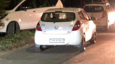 The car in which the accused fled after the shooting in Chandigarh.