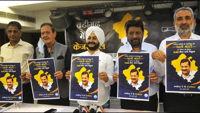 AAP leaders addressing a press conference ahead of the Chandigarh MC election. (HT Photo) AAP leaders addressing a press conference ahead of the Chandigarh MC election. (HT Photo)