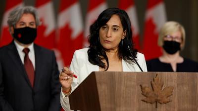 Minister of National Defence Anita Anand speaks during a news conference on October 26 after the swearing-in of a new Cabinet in Ottawa in the Ontario province of Canada. (REUTERS)