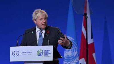Britain's Prime Minister Boris Johnson speaks during the opening ceremony of the COP26 UN Climate Change Conference in Glasgow. (AFP) Britain's Prime Minister Boris Johnson speaks during the opening ceremony of the COP26 UN Climate Change Conference in Glasgow. (AFP)