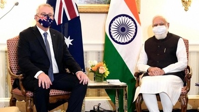 Prime Minister Narendra Modi with Australian PM Scott Morrison. Prime Minister Narendra Modi with Australian PM Scott Morrison.