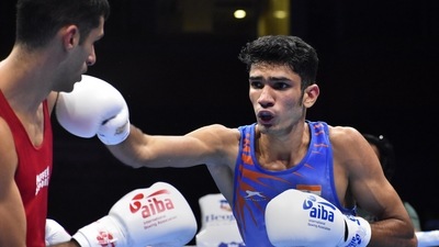 Belgrade: India's Rohit Mor (R) during his pre-quarterfinals match against Kazakhstan�s Serik Temirzhanov in the 57kg weight category at the 2021 AIBA Men's World Boxing Championships, in Belgrade, (PTI) Belgrade: India's Rohit Mor (R) during his pre-quarterfinals match against Kazakhstan�s Serik Temirzhanov in the 57kg weight category at the 2021 AIBA Men's World Boxing Championships, in Belgrade, (PTI)