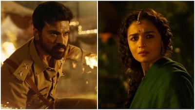 Ram Charan and Alia Bhatt in the new teaser for RRR. Ram Charan and Alia Bhatt in the new teaser for RRR.