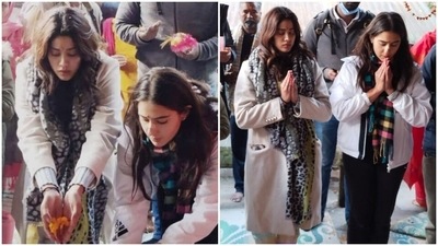 Sara Ali Khan and Janhvi Kapoor spotted together at Kedarnath Temple. Sara Ali Khan and Janhvi Kapoor spotted together at Kedarnath Temple.