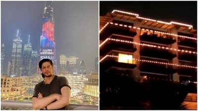 Shah Rukh Khan's house was decked up with lights. Shah Rukh Khan's house was decked up with lights.