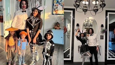 Sunny leone and family at the Halloween bash. Sunny leone and family at the Halloween bash. 
