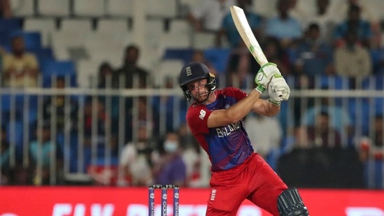 England's Jos Buttler bats during the Cricket Twenty20 World Cup match between England and Sri Lanka in Sharjah. (AP)