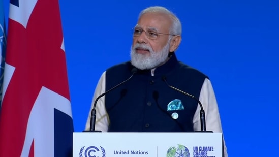 Prime Minister Narendra Modi address the COP26 summit on Monday. (ANI)