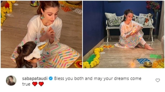 Soha Ali Khan's sister Saba Ali Khan commented on her post and wrote, "Bless you both and may your dreams come true."(Instagram/@sakpataudi)