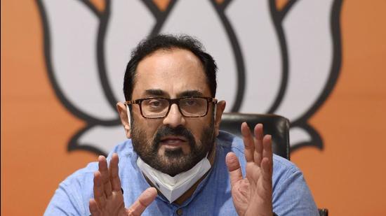 Minister of state for IT Rajeev Chandrasekhar released social media guidelines FAQs, saying cyberspace needed regulation. (PTI) Minister of state for IT Rajeev Chandrasekhar released social media guidelines FAQs, saying cyberspace needed regulation. (PTI)