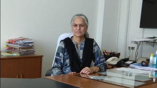 Archana Singh Thakur after taking over as the engineer-in-chief of the public works department of Himachal Pradesh in Shimla on Monday. (HT Photo)
