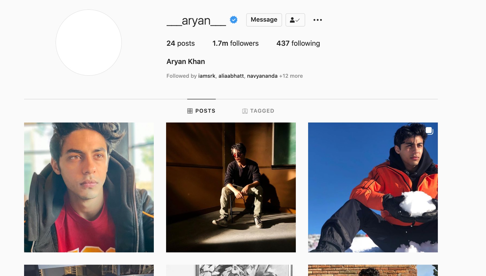 Aryan Khan's profile as on October 14.