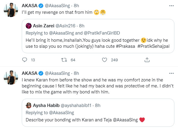 Akasa Singh replied to fans on Twitter. Akasa Singh replied to fans on Twitter.