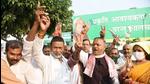 JD(U) supporters celebrate after party's victory in Bihar bypolls, in Patna. (Santosh Kumar/HT Photo)