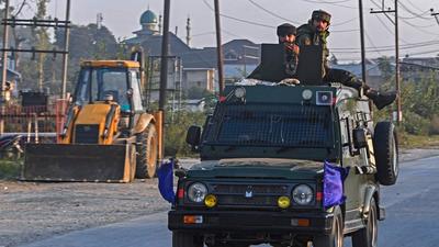 Indian soldiers patrol in a vehicle in the Drangbal area of Pampore in south Kashmir's Pulwama district on October 16, 2021. A study published in the American Journal of Political Science concluded that the 2019 Pulwama attack had a negative impact on the BJP’s support base in areas where it was the incumbent party. (AFP) Indian soldiers patrol in a vehicle in the Drangbal area of Pampore in south Kashmir's Pulwama district on October 16, 2021. A study published in the American Journal of Political Science concluded that the 2019 Pulwama attack had a negative impact on the BJP’s support base in areas where it was the incumbent party. (AFP)
