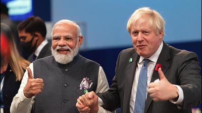 Prime Minister Narendra Modi and UK PM Boris Johnson at COP26 in Glasgow on Tuesday. Foreign secretary Harsh Shringla said Johnson and Modi agreed on need to rein in fringe anti-India extremist groups. (PTI) Prime Minister Narendra Modi and UK PM Boris Johnson at COP26 in Glasgow on Tuesday. Foreign secretary Harsh Shringla said Johnson and Modi agreed on need to rein in fringe anti-India extremist groups. (PTI)