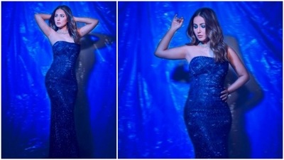 Hina Khan shines bright like a diamond in this stunning royal blue gown. (Instagram/@realhinakhan) Hina Khan shines bright like a diamond in this stunning royal blue gown. (Instagram/@realhinakhan)
