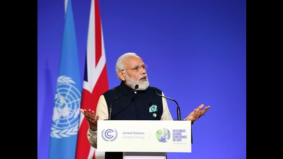 Prime Minister Narendra Modi delivers the National Statement at the COP 26, Glasgow (ANI) Prime Minister Narendra Modi delivers the National Statement at the COP 26, Glasgow (ANI)