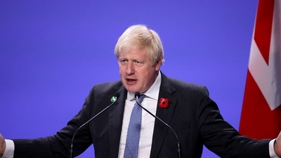 British Prime Minister Boris Johnson speaks at a news conference during the UN Climate Change Conference (COP26) in Glasgow, Scotland, Britain, November 2, 2021.&nbsp; (REUTERS)