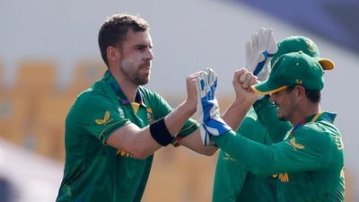 ICC Men's T20 World Cup - Super 12 - Group 1 - South Africa v Bangladesh - Sheikh Zayed Cricket Stadium, Abu Dhabi, United Arab Emirates - November 2, 2021 South Africa's Anrich Nortje celebrates with teammates after taking the wicket of Bangladesh's Mahmudullah (REUTERS)