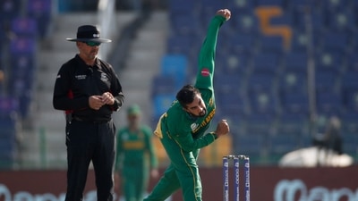 ICC Men's T20 World Cup - Super 12 - Group 1 - South Africa v Bangladesh - Sheikh Zayed Cricket Stadium, Abu Dhabi, United Arab Emirates - November 2, 2021 South Africa's Tabraiz Shamsi in action (REUTERS)