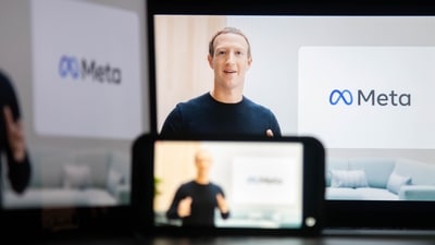 Facebook last week changed its name to Meta Platforms Inc to reflect its focus on building the "metaverse" (Bloomberg) Facebook last week changed its name to Meta Platforms Inc to reflect its focus on building the "metaverse" (Bloomberg)