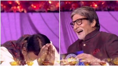 Amitabh Bachchan laughed uncontrollably on listening to a contestant's replies. Amitabh Bachchan laughed uncontrollably on listening to a contestant's replies.