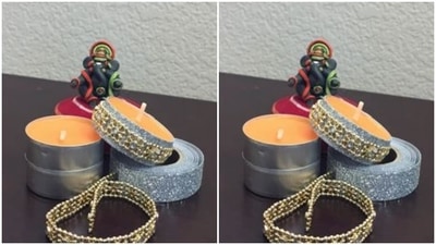 Candles and diyas lit up the homes during Diwali. Why not decorate them to look brighter? This year, surround the candles in silver or golden zari and other decorative items and watch them change the tone of your living room. (https://in.pinterest.com/) Candles and diyas lit up the homes during Diwali. Why not decorate them to look brighter? This year, surround the candles in silver or golden zari and other decorative items and watch them change the tone of your living room. (https://in.pinterest.com/)