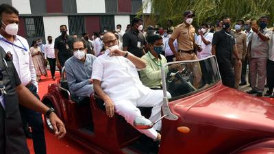 Sharad Pawar (front) and CM Uddhav Thackeray (seated in rear), at the inauguration of Innovation and Incubation centre in Baramati on Tuesday. Speaking at the inauguration of the Incubation and Innovation Centre and Scientific Research Institute at Baramati, Thackeray lavished praise on Pawar and his family for their development vision. (HT)
