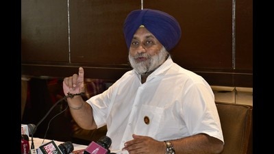 Shiromani Akali Dal president Sukhbir Singh Badal addressing the media in Ludhiana on Tuesday. Shiromani Akali Dal president Sukhbir Singh Badal addressing the media in Ludhiana on Tuesday.