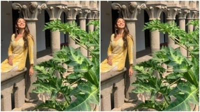 Under the sun, Kiara posed in a yellow chikankari kurta and a pair of white leggings. (Instagram/@kiaraaliaadvani) Under the sun, Kiara posed in a yellow chikankari kurta and a pair of white leggings. (Instagram/@kiaraaliaadvani)