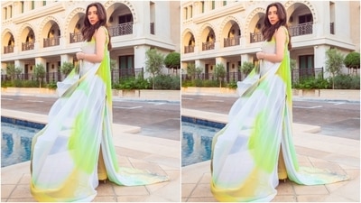 The dress Mahira wore is from the shelves of refined contemporary couture label Georges Chakra. She teamed the dress with jewels from Bulgari. Celebrity stylist Maneka Harisinghani conceptualised the Raees actor's shimmering look, and Babar Zaheer did her glam. 