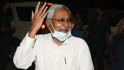 Bihar Chief Minister Nitish Kumar speaks to the media after leaving for the State Assembly by-election campaign, in Patna. (ANI / File)