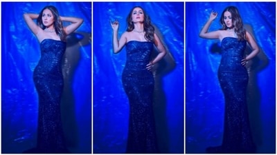 Hina Khan's fashion game is always on point and her social media handles say it all. The actor recently took to her Instagram handle to share a few photos of herself in a blue body-hugging strapless gown. (Instagram/@realhinakhan) Hina Khan's fashion game is always on point and her social media handles say it all. The actor recently took to her Instagram handle to share a few photos of herself in a blue body-hugging strapless gown. (Instagram/@realhinakhan)