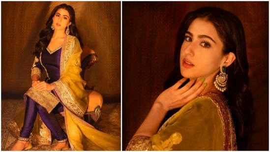 Sara Ali Khan's Instagram handle is flooded with pictures of herself in stunning Indian wear. You can opt for a bright coloured, embellished salwar suit and team it with juttis for the complete ethnic look.(Instagram/@saraalikhan95)