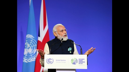 Prime Minister Narendra Modi delivers the National Statement at the COP 26, Glasgow (ANI)