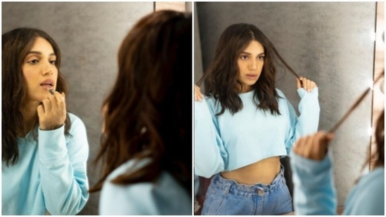 Bhumi is a ‘moody baby’ in an all-blue ensemble. Sister Samiksha agrees(Instagram/@bhumipednekar) Bhumi is a ‘moody baby’ in an all-blue ensemble. Sister Samiksha agrees(Instagram/@bhumipednekar)