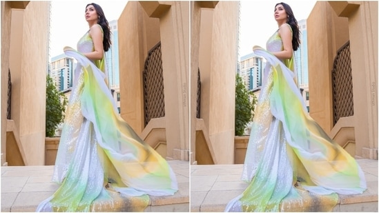 The 36-year-old actor recently attended an awards show. Taking to Instagram, Mahira posted several photos of her look for the event. She wore a bespoke sequinned floor-sweeping gown for the occasion and looked nothing short of a magical dream.