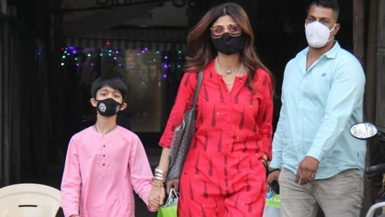 Shilpa Shetty was spotted with son Viaan Raj Kundra in Juhu. (Varinder Chawla)