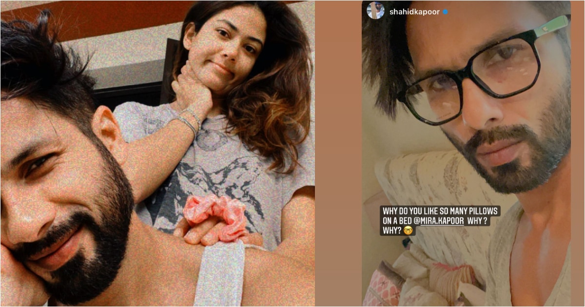 Shahid Kapoor asks wife Mira Rajput about the pillow on their bed.&nbsp;