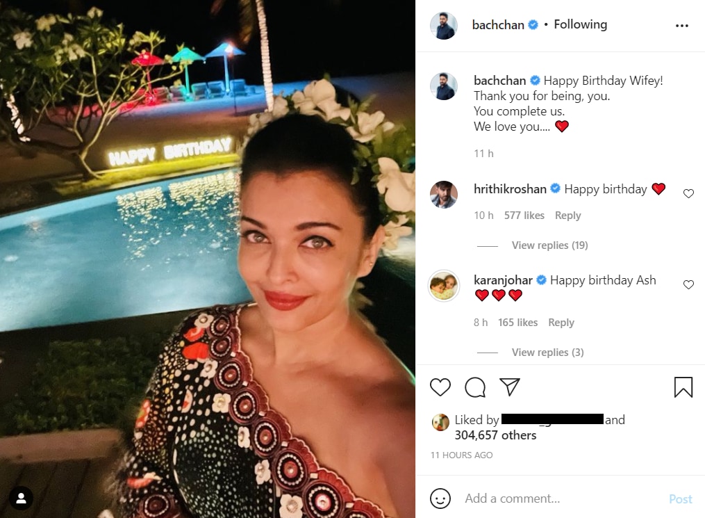 Abhishek Bachchan earlier shared a picture of Aishwarya Rai lounging by the poolside.