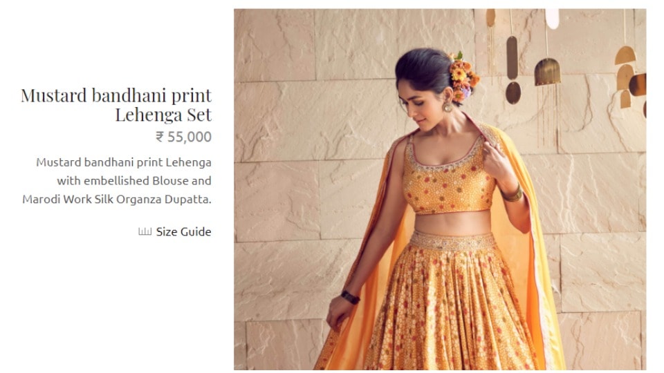 The lehenga adorned by Mrunal in the pictures, is priced at  ₹55K in the designer’s official website. (https://punitbalana.in/)