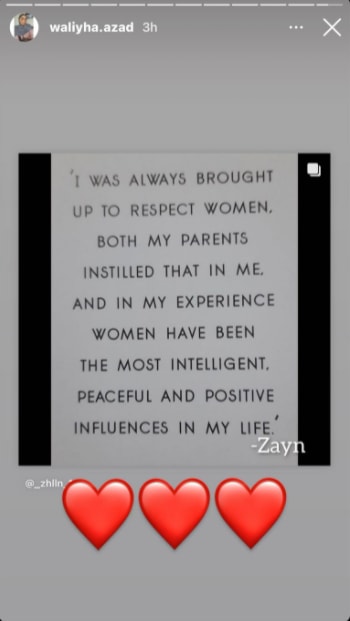 Waliyha dropped a post supporting Zayn.