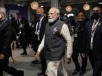 Indian Prime Minister Narendra Modi at the venue of the COP26 UN-led summit on climate change, in Glasgow, Scotland on Tuesday. (AP) Indian Prime Minister Narendra Modi at the venue of the COP26 UN-led summit on climate change, in Glasgow, Scotland on Tuesday. (AP)