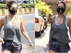 Malaika Arora never misses a day at the gym, come what may. The diva always takes some time out of her busy schedule to do yoga asanas for staying fit and healthy. Even during the Diwali celebrations, she decided to hit the grind today. The paparazzi clicked the star outside her yoga studio in Mumbai, and as always, she was ready to sweat it out wearing a chic workout-ready ensemble.(HT Photo/Varinder Chawla)