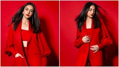 Several Bollywood celebrities have been spotted acing the pantsuit look. Rakul Preet, whose fashion game is always on point, took to her Instagram handle to share a few photos of herself in a breathtaking red pantsuit. (Instagram/@rakulpreet) Several Bollywood celebrities have been spotted acing the pantsuit look. Rakul Preet, whose fashion game is always on point, took to her Instagram handle to share a few photos of herself in a breathtaking red pantsuit. (Instagram/@rakulpreet)