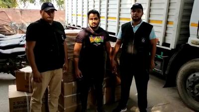 The Sector 10 crime branch arrested the truck driver and seized the firecrackers that were hidden amid groceries in a parked truck outside a godown in Shivaji Nagar. The Sector 10 crime branch arrested the truck driver and seized the firecrackers that were hidden amid groceries in a parked truck outside a godown in Shivaji Nagar.