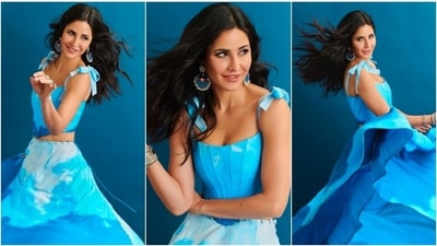 Katrina Kaif has been loving the colour blue lately. She had earlier promoted her film Sooryavanshi wearing a mesmerising blue saree and again dropped jaws when she took to her Instagram handle to share a few stills donning this stunning blue corset and skirt set. (Instagram/@katrinakaif) Katrina Kaif has been loving the colour blue lately. She had earlier promoted her film Sooryavanshi wearing a mesmerising blue saree and again dropped jaws when she took to her Instagram handle to share a few stills donning this stunning blue corset and skirt set. (Instagram/@katrinakaif)