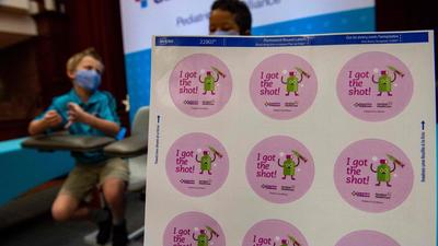 Stickers for children are seen ahead of full approval from the CDC for children to receive the Pfizer-BioNTech Covid-19 vaccine at Hartford Hospital in Hartford, Connecticut. (AFP) Stickers for children are seen ahead of full approval from the CDC for children to receive the Pfizer-BioNTech Covid-19 vaccine at Hartford Hospital in Hartford, Connecticut. (AFP)
